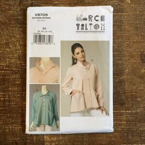 Vogue Sewing Pattern V8709 Women Pleated Collared Jacket Peplum Loose 8-14 UNCUT